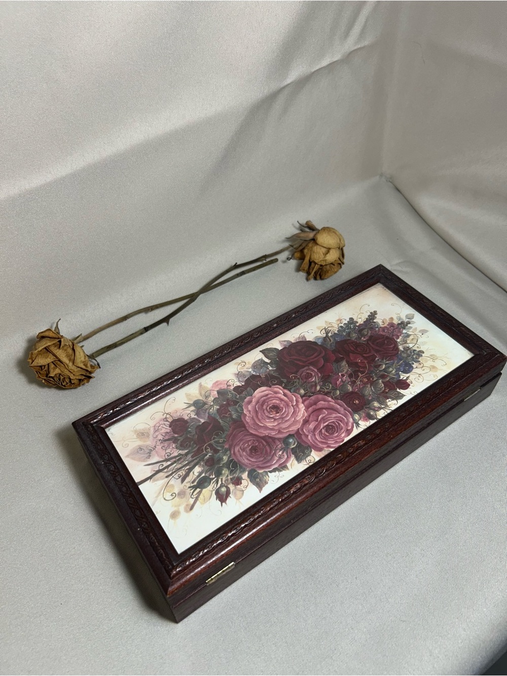 Vintage 1993 Wooden Jewelry Box | “Rose Rhapsody” | Signed by Glynda Turley